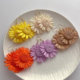 Dangle Earrings ALLME INS Fashion Colorful Rattan Knit Sunflower For Women Large Floral Long Pendant Earring Holiday Jewelry