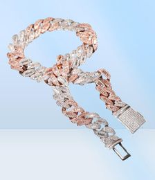 Chains 16mm Rose Gold silver gold 3 Color Luxury Miami Cuban Link Necklace Prong Setting Baguette Cubic Zirconia Hiphop Jewelry 147795178