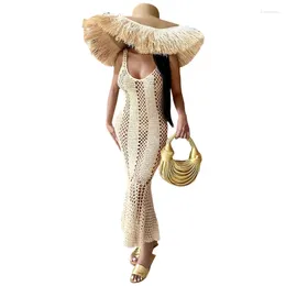 Casual Dresses White Summer Crochet Knitted Hollow Out Sexy Cover Ups Kintted Sweater Dress Women Miax See Through Beach Long