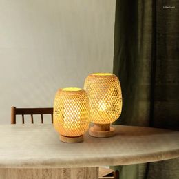 Table Lamps Japanese Small Lamp Bedroom Bedside Retro Creative Home Decoration Bamboo Lights Indoor Lighting KMTL