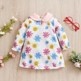 Girl Dresses Children Kid 2024 Style Dress Baby Floral Print Clothes Long Sleeve Spring And Autumn Soft Trendy Hipster Lovely Casual