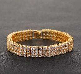 Who Hip Hop 3 Row Tennis Chain Gold Silver Cubic Zirconia Iced Out CZ Stones Bracelet6291755