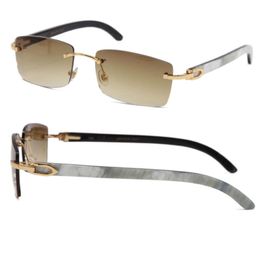 New Metal Square Rimless Sunglasses Genuine Natural Black and White Vertical Stripes Buffalo horn Sun glasses 18K Gold Frame Woman 8200 300b
