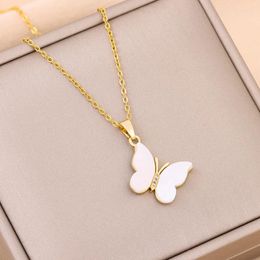 Pendant Necklaces In Temperament White Butterfly For Women Sweet Sexy Female Neck Chain Ladies Stainless Steel Jewellery