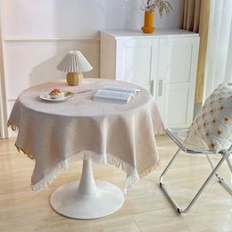 Table Cloth B141and Korean Small Round Cotton And Linen Tablecloth Light Luxury Birthday Coffee B&B Tassel