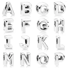 Loose Gemstones A-Z Vintage Smooth Alphabet 26 Letter Character Charm Fit Europe Bracelet 925 Sterling Silver Bead DIY Jewelry