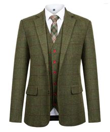 Men's Suits Plaid Tweed 3 Pieces Suit Slim Fit Notch Lapel Two Buttons Dinner Tuxedo