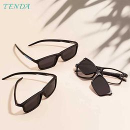 Sunglasses TR90 black mens and womens sunglasses with spring hinge magnetic grip Polarisation used for prescription lenses Q240509