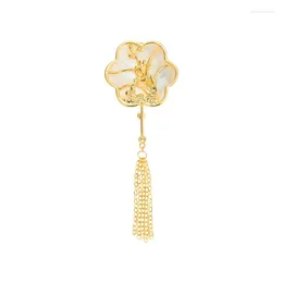 Brooches Chinese Style Natural Frimedary Orchid Fan Brooch High-grade Delicate Fan-shaped Fringe Corsage Suit Cheongsam Decorative Pin