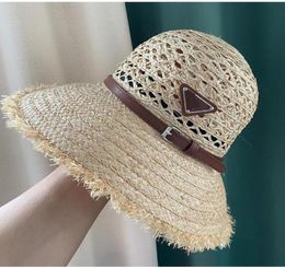 Fashion Straw Bucket Hat Sun Cap for Women Designer Fisherman Caps with belt Beanie Casquettes fishing buckets hats patchwork High5815303