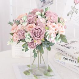 Decorative Flowers 7 Heads Silk Peony Artificial Flower Hydrangea For Room Home Decoration Wedding Bride Bouquet Rose False Table Plant