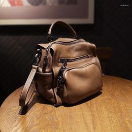 Bag Simplicity Commute Casual Fashion Lady Bags First Layer Cowhide All-match Backpack Shoulder Multiple Compartments