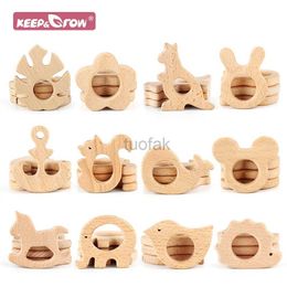 Teethers Toys 1 piece of food grade wooden tooth animal cartoon flower cloud mouse mini stick DIY pacifier chain natural beech wood teeth d240509