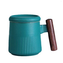 Mugs Porcelain Tea Ceramic Mug With Infuser And Lid In Green Cup Wooden Handle