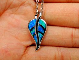 100 Sterling Silver Jewelry Blue Fire Opal Leaf Pendant Necklace for Women Gift 2105247910516