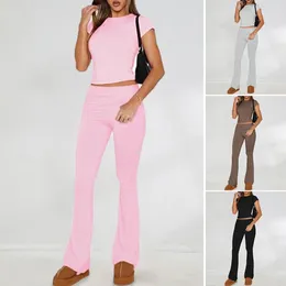 Women's Pants Sweet Sports Style For Women Trousers Two Piece Set 2024 Spring Summer Streetwear Casual Solid Slim Short-sleeve Suit