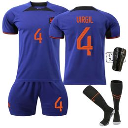 Soccer Sets/Tracksuits Mens Tracksuits 2223 Netherlands away World Cup jersey No. 4 Van Dijk 21 De Jong 10 Depe football shirt blue short suit