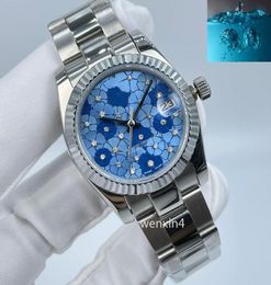 2022 new style Woman diamond watch Blue flowers watches gold 31mm montre de luxe 2813 Automatic Steel swimming Waterproof wristwat3472732