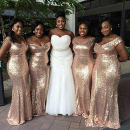 Rose Gold 2019 Mermaid Bridesmaid Dresses Off-Shoulder Sequins Plus size Wedding Guest Dress Maid Of Honour Dresses 348n