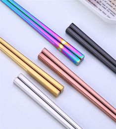 Glossy Titanium Goldplated Chopsticks Colourful Stainless Steel Chopsticks Rose Gold Black Rainbow Square Chopsticks150pair T1I826708505