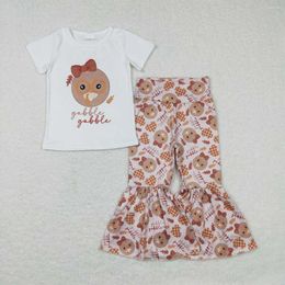 Clothing Sets Wholesale Kids Thanksgiving Baby Girl Short Sleeves Tureky Shirt Set Toddler Children Heart Bell Pants Outfit