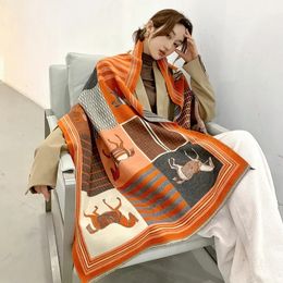 Luxury Winter Cashmere Scarf Women 2024 Design Warm Pashmina Blanket Horse Scarves Female Shawl Wraps Thick Foulard Bufanda 240428