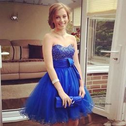 Short A Line Tulle Homecoming With Sash Beaded Sweetheart Bridesmaid Dresses Cheap Party Graduation Gowns P42 0510