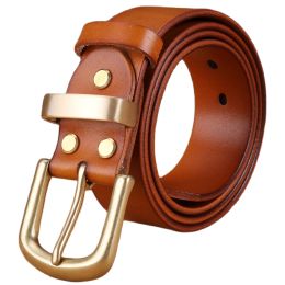 Camel vegetable tanned belt solid brass buckle high quality mens belts luxury full grain genuine leather jeans cowboy