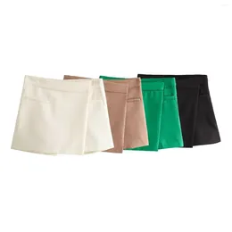 Women's Shorts 2024ZAR Spring/Summer Versatile Multi Color Slimming High Waist A-line Asymmetric Short Skirt Pants