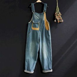 Women's Jumpsuits Rompers Denim Jumpsuits Women Patchwork Design Korean Style Overalls One Piece Outfit Women Rompers Casual Vintage Playsuits Harem Pants Y240510