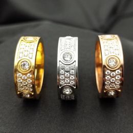 2022 New Luxury 3 Row Diamond Love Ring Fashion Couple Crystal Wedding Rings Designer For Men & Women High Quality 316L Titanium Steel 213O