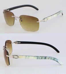 New Rimless Sunglasses T8200479 White Inside Black Buffalo Horn Sun glasses C Decoration for Unisex Eyeglasses Fashion Accessories5346446
