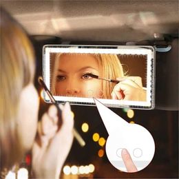 Compact Mirrors Car rectangular makeup mirror sun visor with LED light car USB rechargeable beauty Q240509