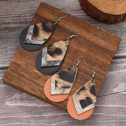 Dangle Earrings Retro Personality For Women Western Denim Three-layer Leopard Print Water Droplet Leather Party Accessories