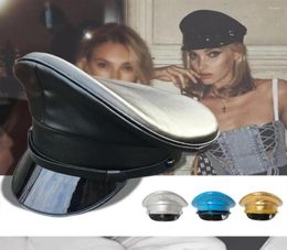 Berets Women PU Leather Captain Cap Prom Performance Big Brimmed Hat Bar Cosplay Show Personality Beret1245582