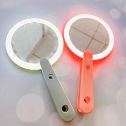 Compact Mirrors LED rotary switch makeup mirror heart-shaped female pink white USB charging cute handheld luxury circular private label Q240509