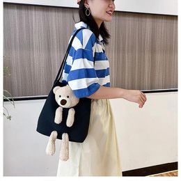 Bag Bear Doll Chest For Women Fashion Lady Canvas Cartoon Print Realistic Cute Shoulder Bags Girl Shopping Handbag Bolso Mujer