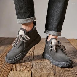 Casual Shoes 2024 Spring And Autumn Men's Lace Up Mid Top Reversed Suede Men Grey/Brown Comfort Sole Sneakers