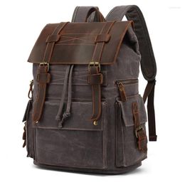 Backpack Fashion Men's Vintage Waxed Canvas Leather School Bag Men Travel Large Capacity Laptop