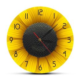 Wall Clocks Beautiful Fresh Sunflowers Modern Clock Plants Yellow Flower Art Natural Home Decoration Hanging Time Q240509