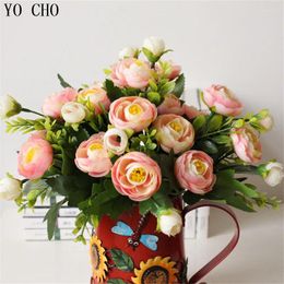 Decorative Flowers Multi Colour 9 Flower Heads Artificial Peony Bouquet 6 Branches Spring Fake Silk Arrangement Home Table Room Decor