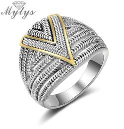 Mytys Grey Silver Geometric Antique Statement Ring For Women Retro Design Party Vintage Accessories R2115 Band Rings7454631