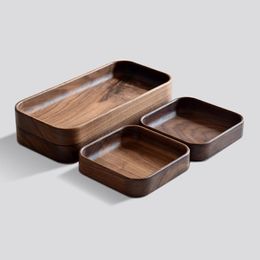 Black Walnut Wooden Fruit Plate Wood Dessert Plates And Dishes Serving Tray Sushi Tableware Rectangle & 239M