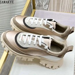 Casual Shoes Brand Leather Sneaker Women Thick Sole Lace Up Outdoor Flat Platform Vacation Walk