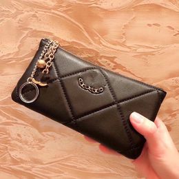 Luxury Wallet Designer Card Holder Bag Black Women's Long Cowhide Two-fold Purse Sheepskin Pocket Change Mobile Port Red Envelope