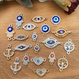 Mixed Crystal Evil Eye Charms Turkish Lucky Blue Eye Charms Connectors for Bracelet Earrings Necklace DIY Pendants Jewelry