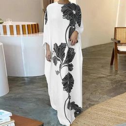 Casual Dresses Women Flower Print Long Party Dress 2024 Spring Elegant Crew Neck Loose Maxi Autumn Sleeve Boho Pullover