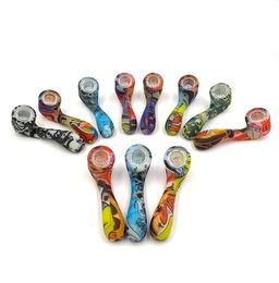 Glow in the Dark Silicone Pipes Colourful Dry Herb Tobacco Hand Smoking Pipe with Hidden Bowl Piece Bent Spoon Type Unbreakable Lum6365074