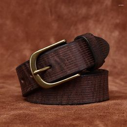 Belts 3.8CM Genuine Leather Belt For Men High Quality Copper Buckle Jeans Cowskin Extra Thick Embossing Casual Cowboy Waistband