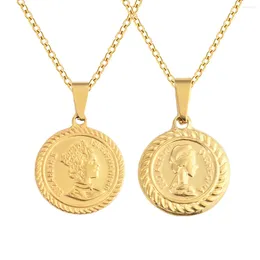 Pendant Necklaces Stainless Steel Necklace Elizabeth Coin Round Gold Color Plated China Women Jewelry